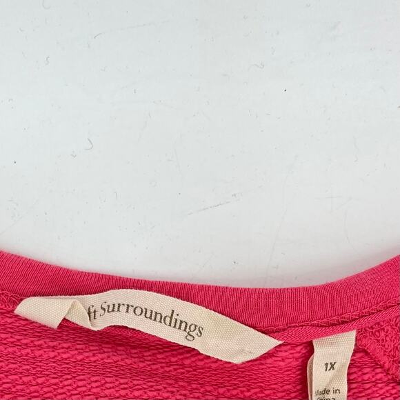 Soft Surroundings Pink Cotton 3/4 Ruffle Sleeve Top 1x asymmetric hem - Picture 6 of 8